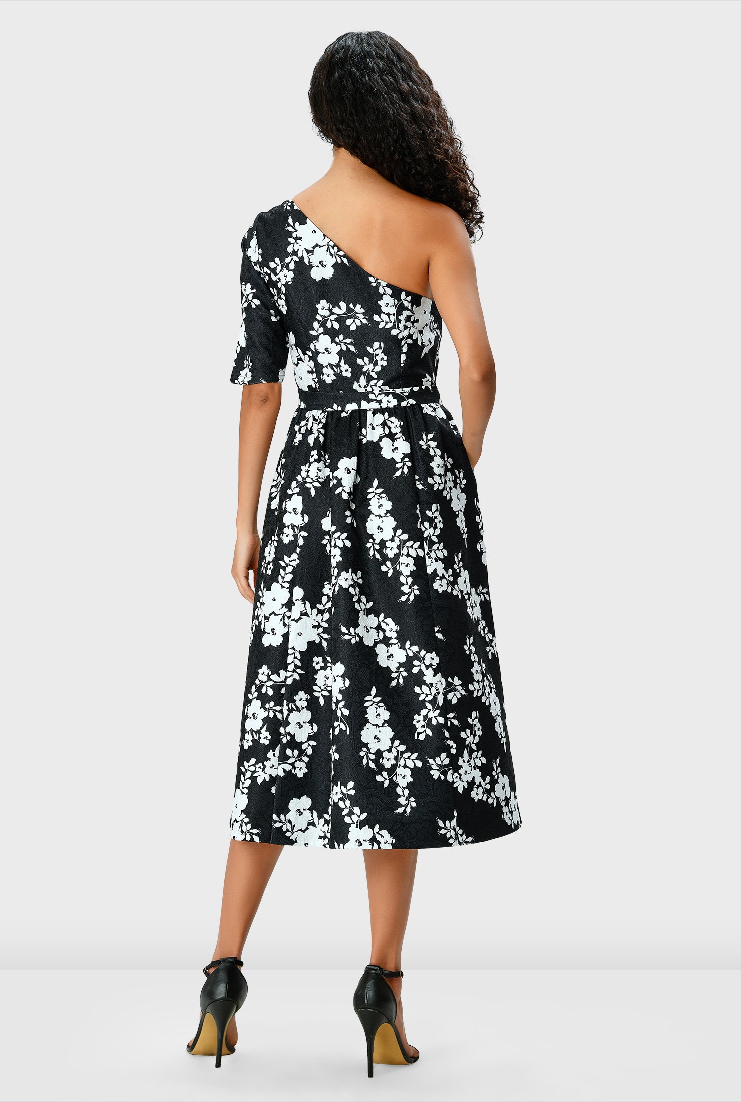 Shop One-shoulder Floral Print Jacquard Dress 