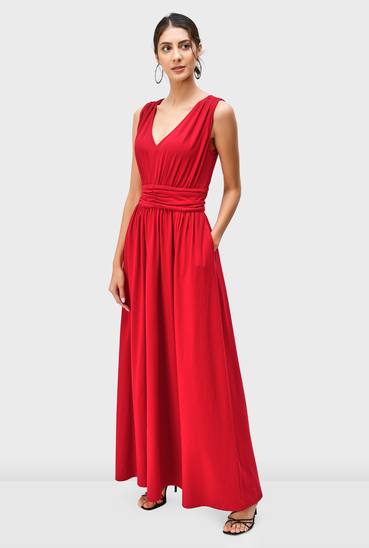 Shop Cotton jersey pleat waist maxi dress | eShakti