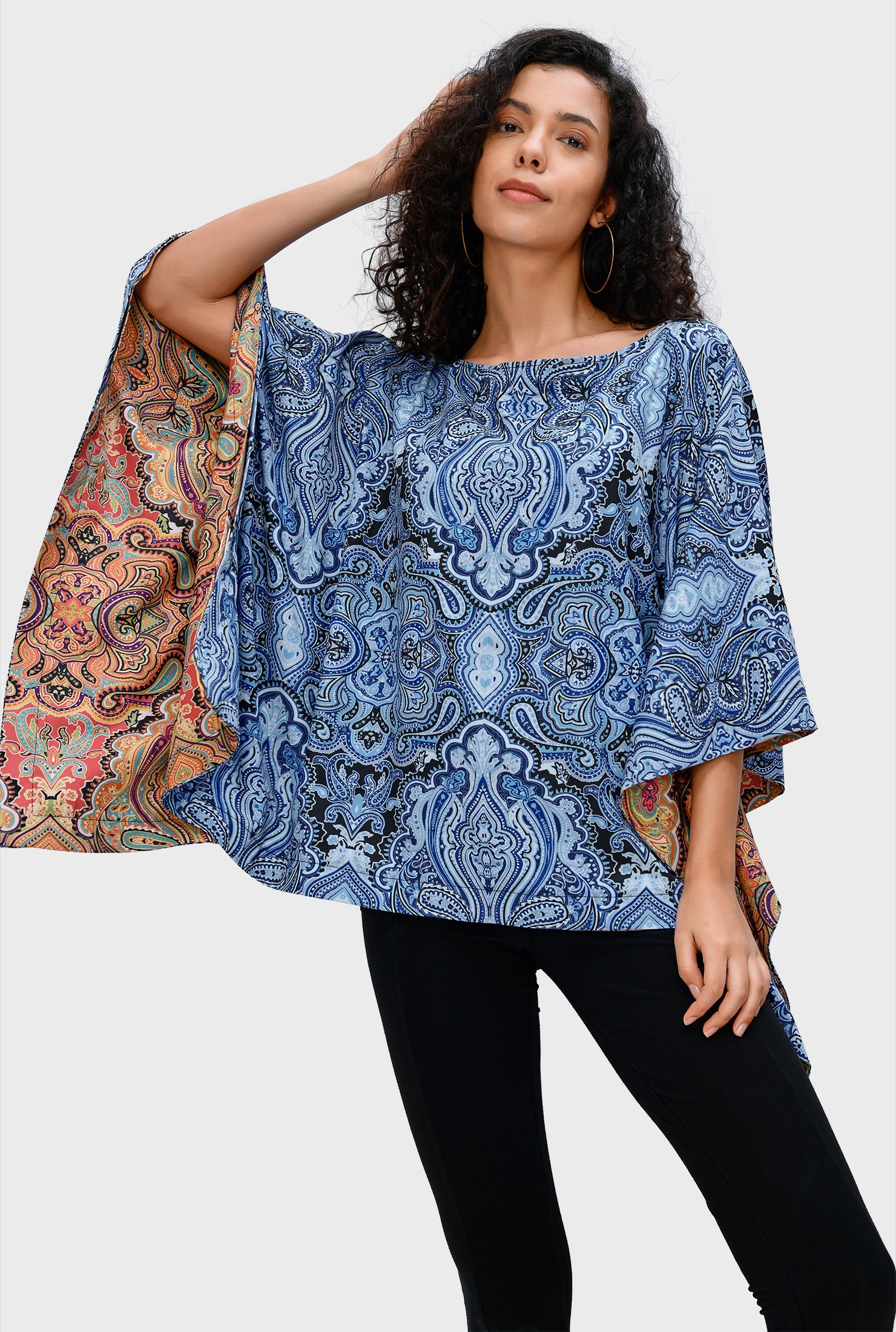 Shop Reversible paisley scarf print crepe kaftan | eShakti
