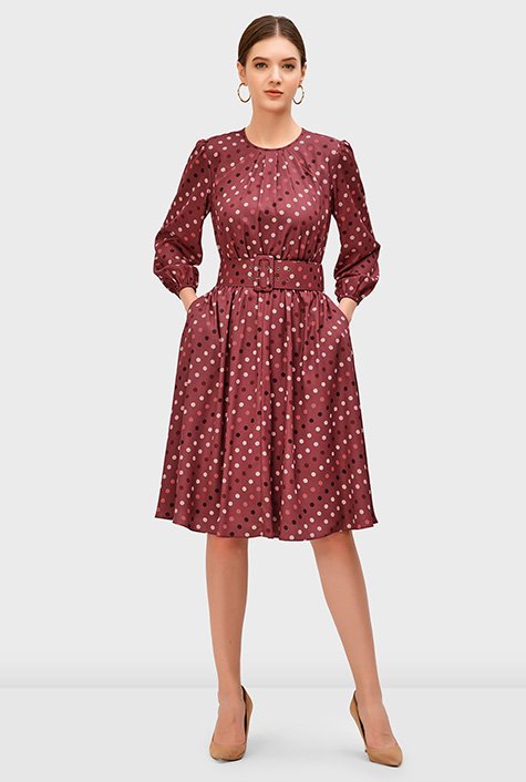 Black polka dot top ruched side tea dress