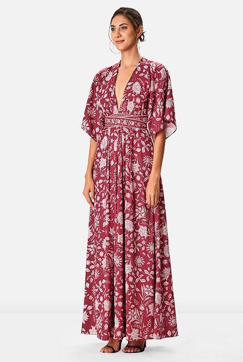 Shop Plunge floral print crepe maxi dress