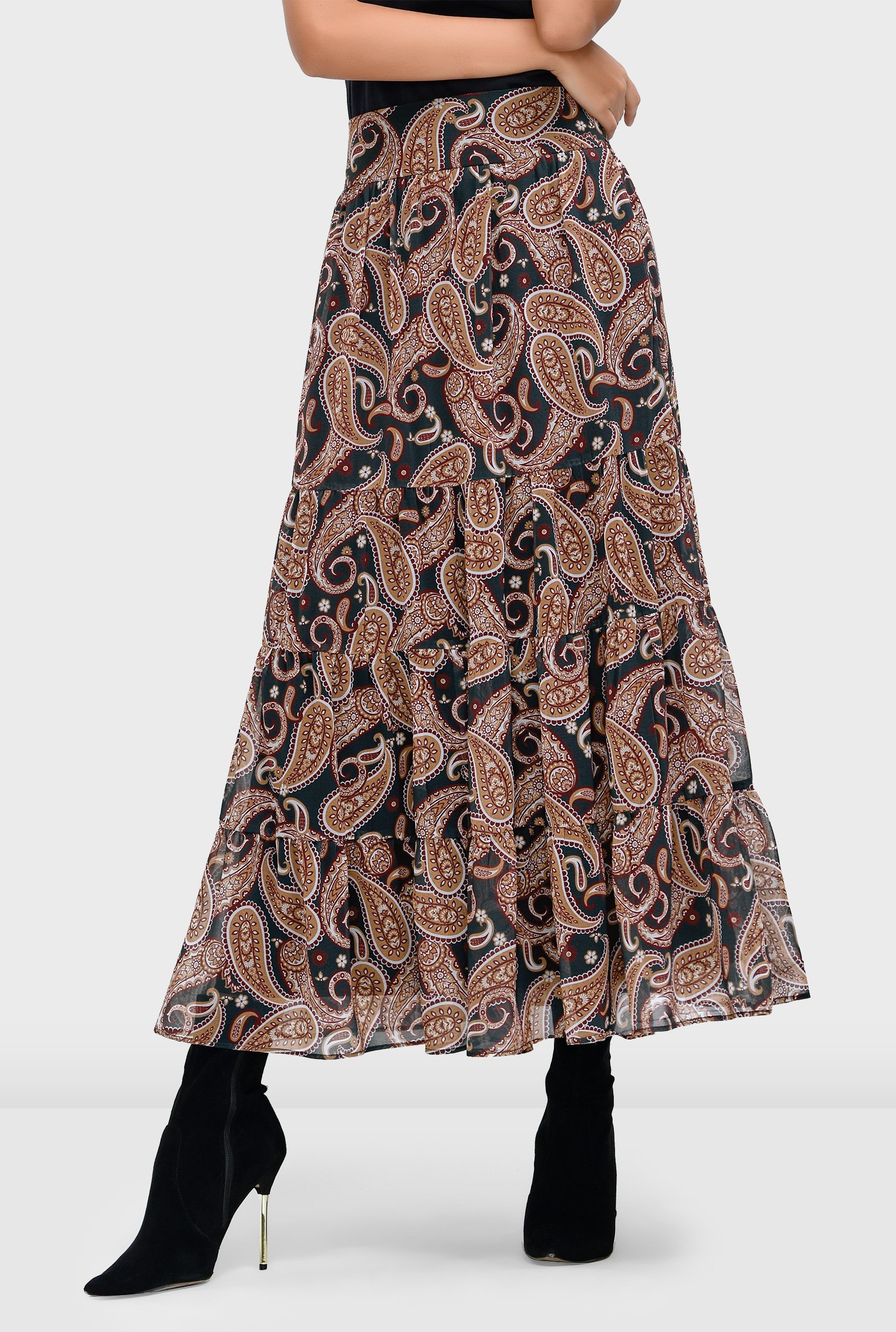 Herlipto Paisley-Print Cotton Skirt Long