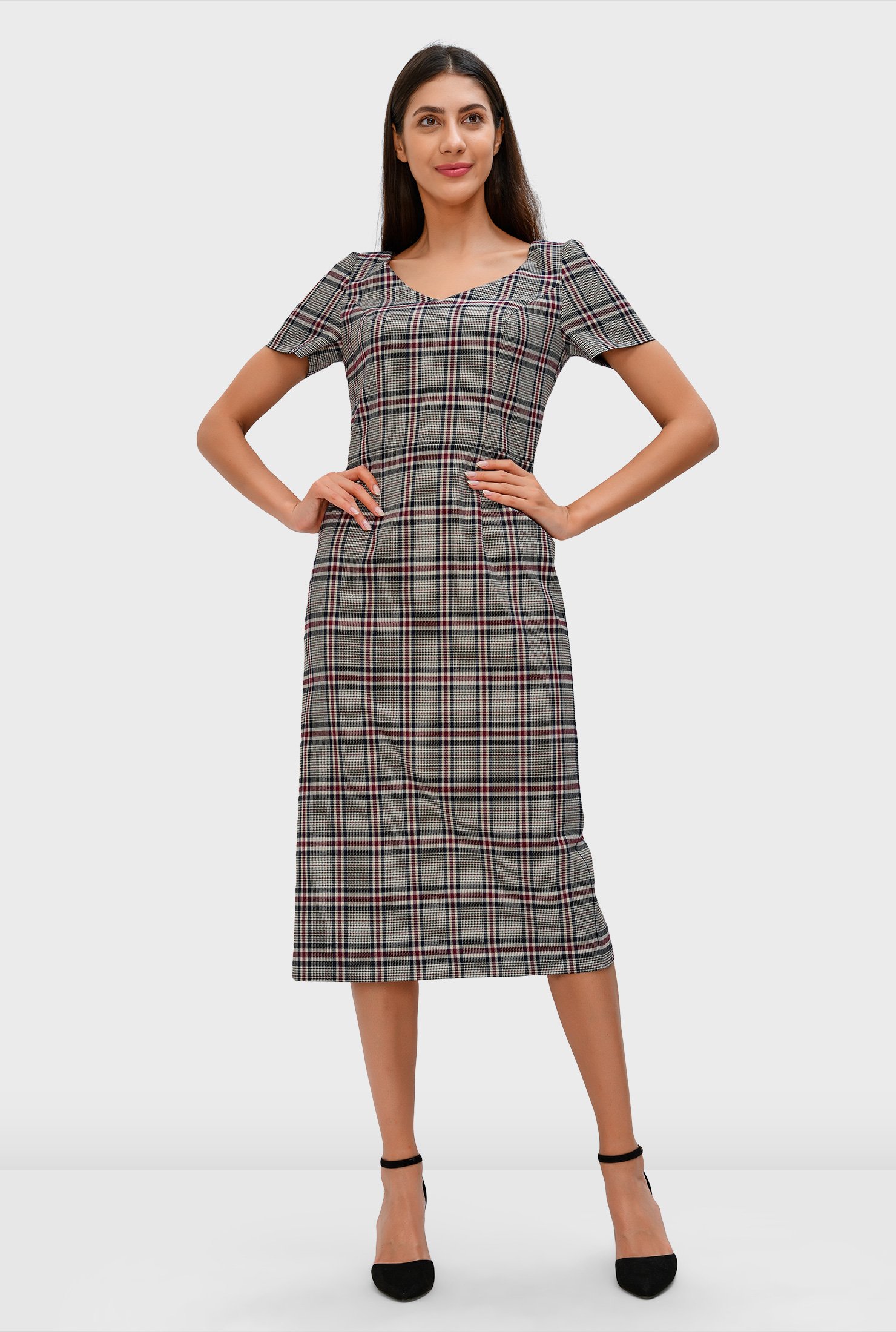 Shop Houndstooth Check Sheath Dress Eshakti