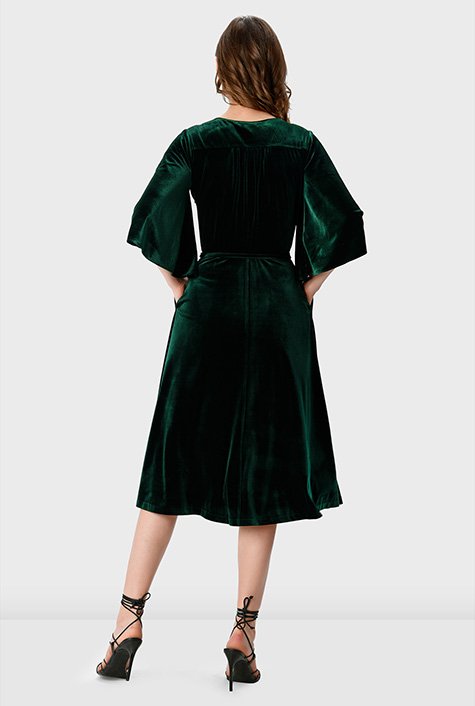 Shop Flutter sleeve stretch velvet wrap dress | eShakti