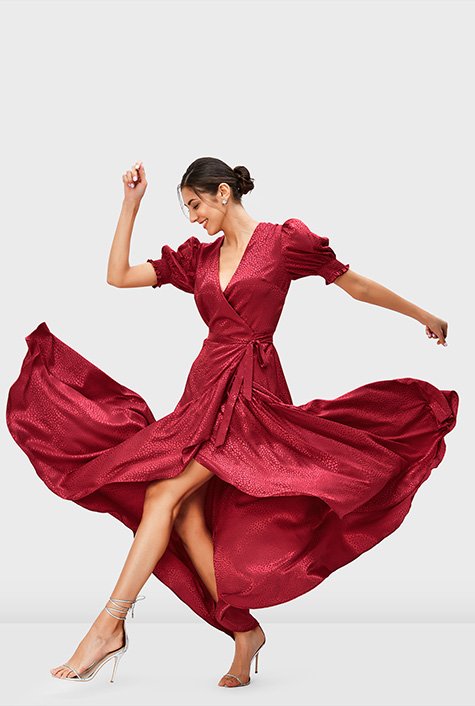 Satin jacquard 2025 wrap dress