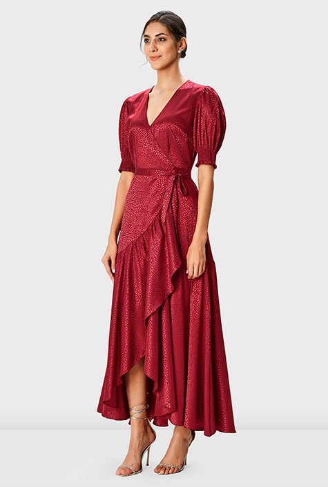 Satin jacquard 2025 wrap dress