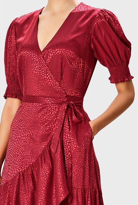 Satin jacquard shop wrap dress