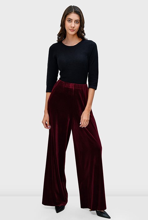 Shop Stretch velvet palazzo pants | eShakti