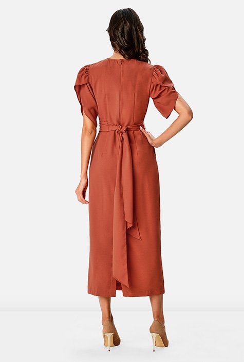 Shop Petal sleeve crepe sheath dress