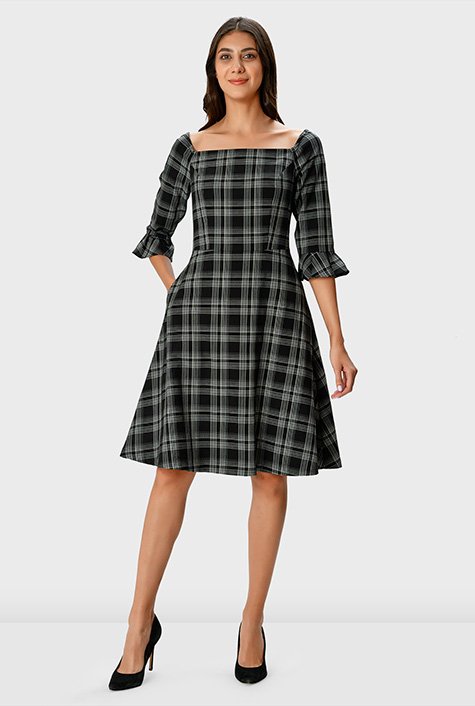 Tartan square neck clearance dress