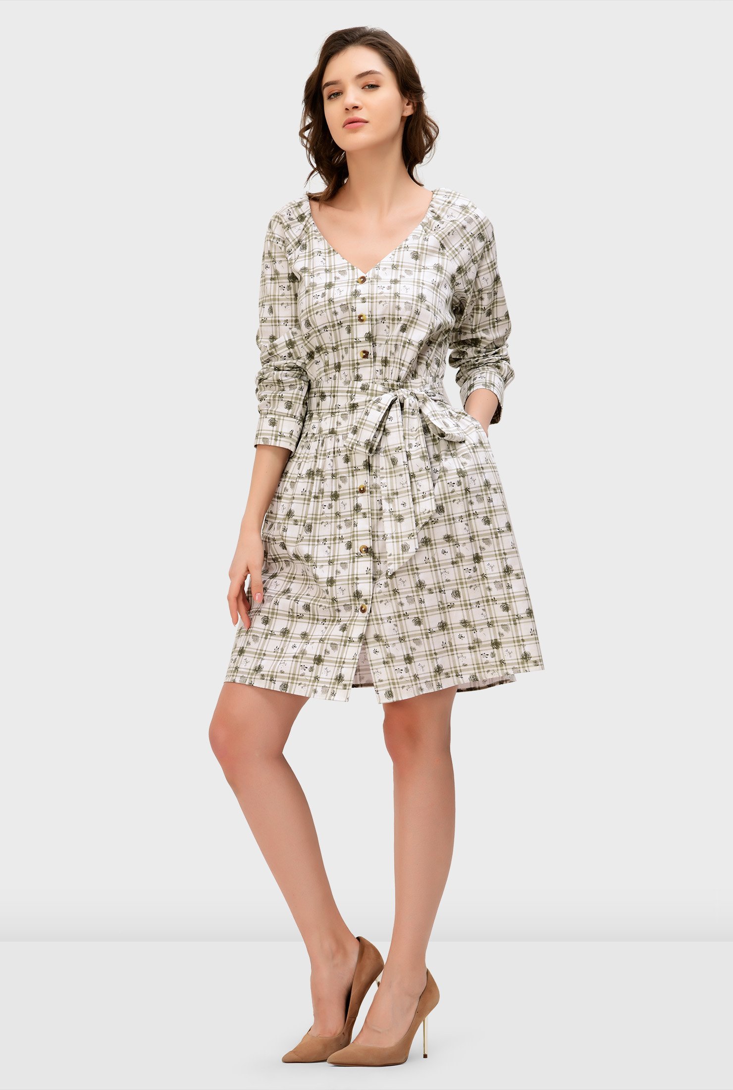 check print shirt dress