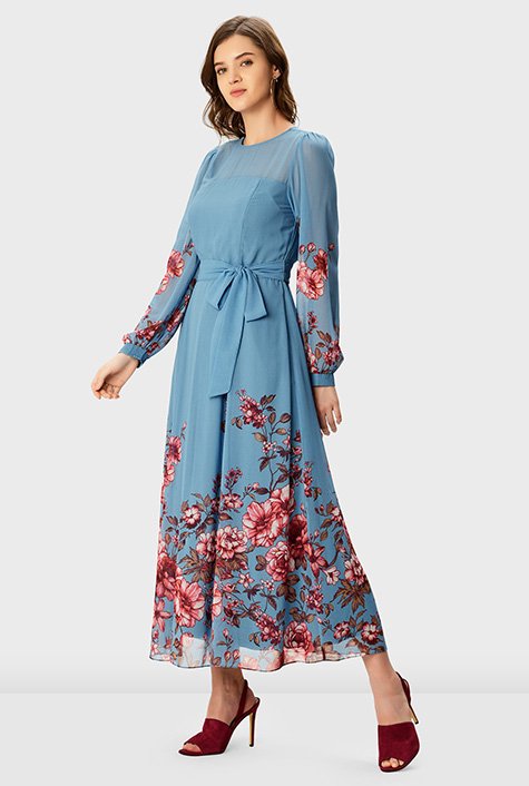Shop Illusion placed floral print georgette dress | eShakti