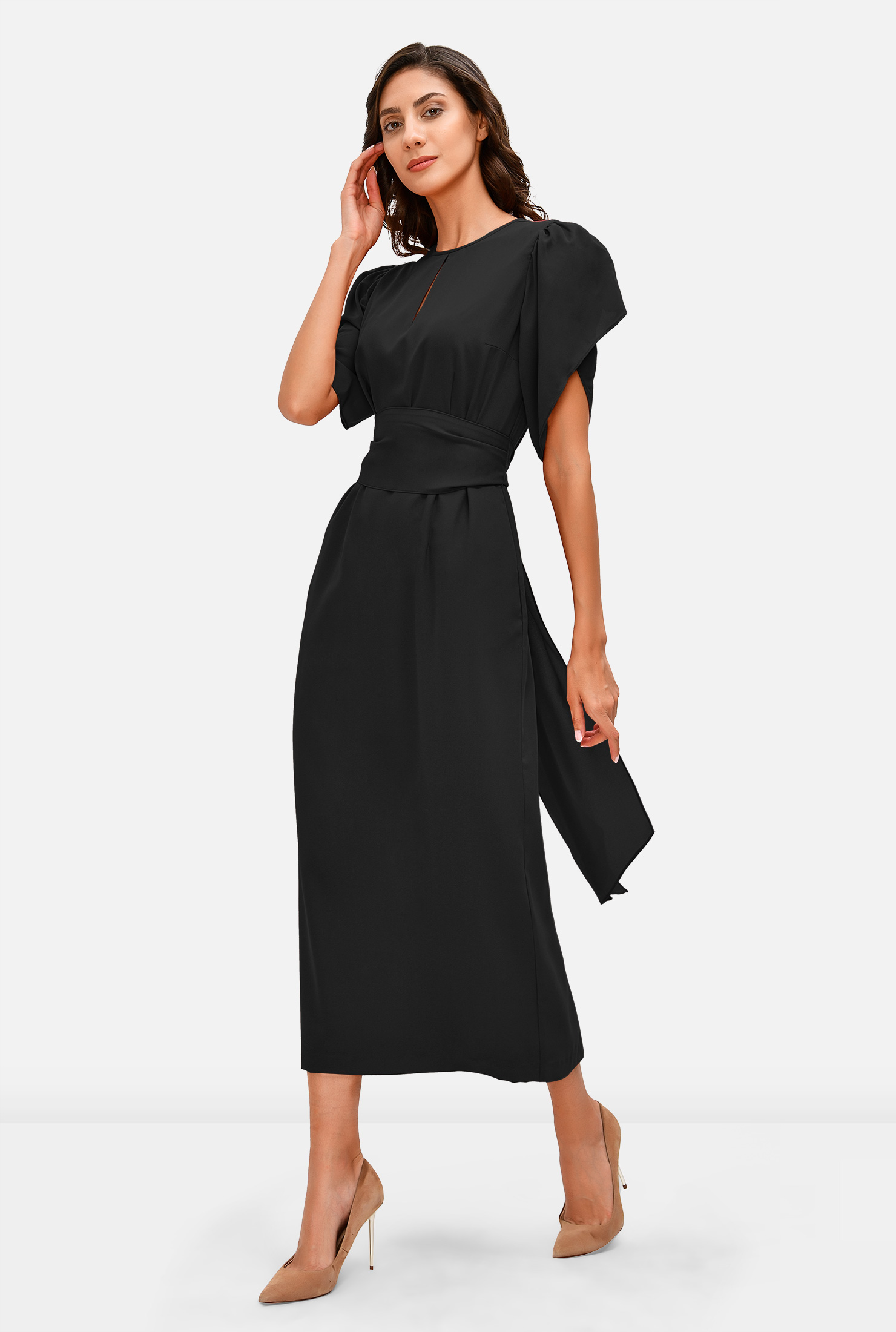 Shop Petal sleeve crepe sheath dress | eShakti