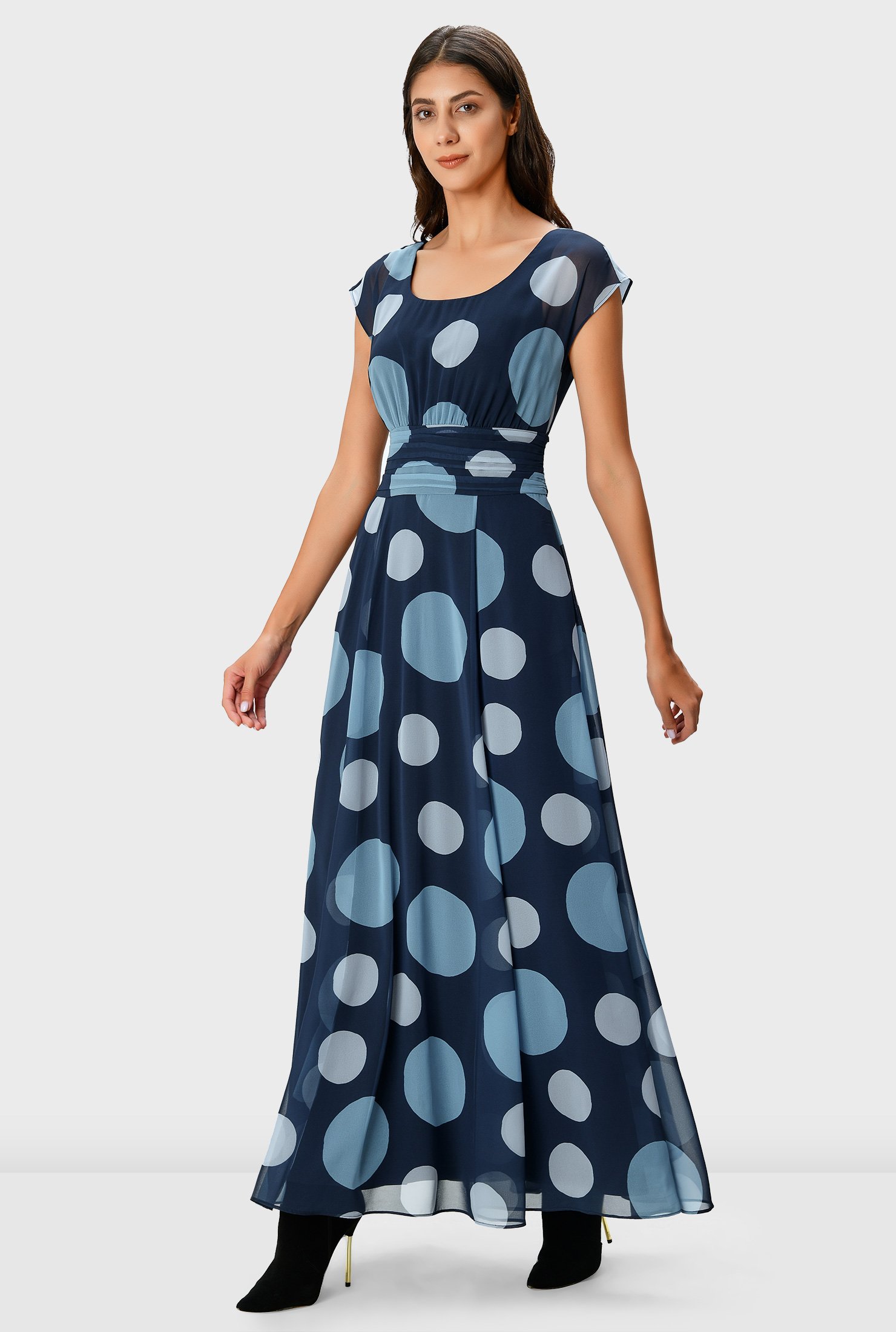 Shop Polka Dot Print Georgette Pleated Empire Dress Eshakti