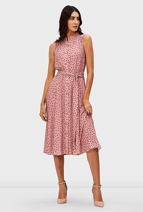 Shop Polka dot print crepe elastic waist shirtdress | eShakti