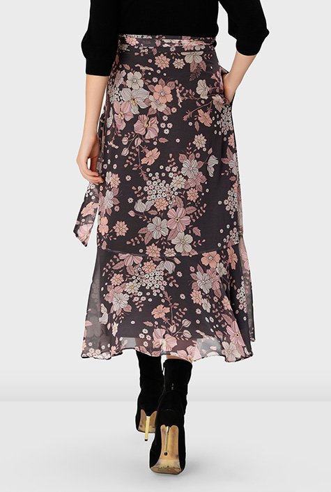 Shop Ruffle floral print georgette wrap skirt