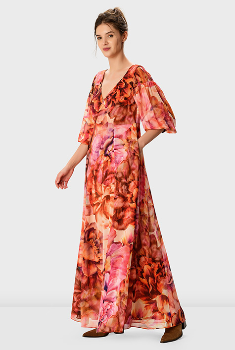 Shop Cutout back floral print georgette maxi dress | eShakti