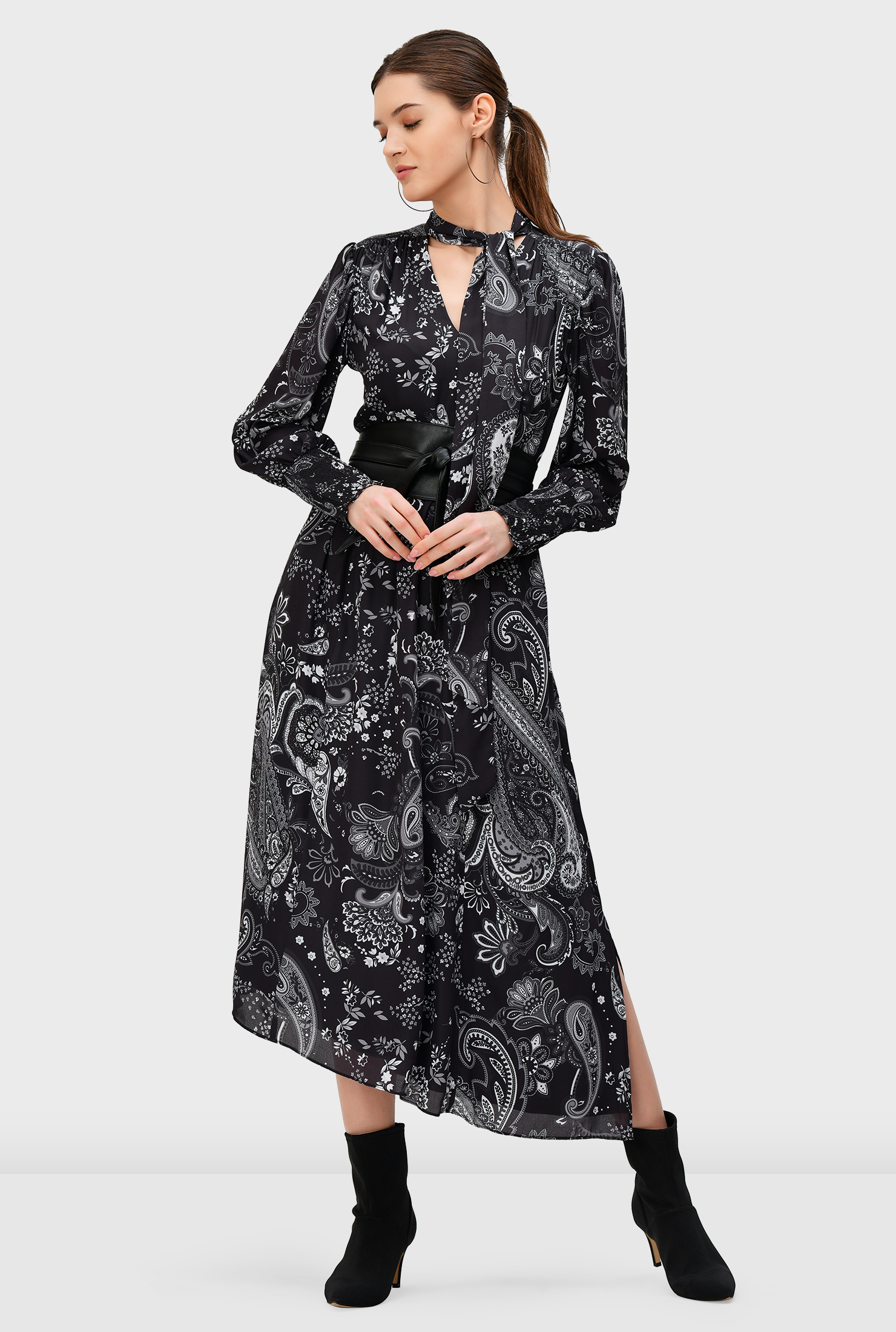 パーティードレス Floral Printed Leather Dress CL0086730EL.jpg