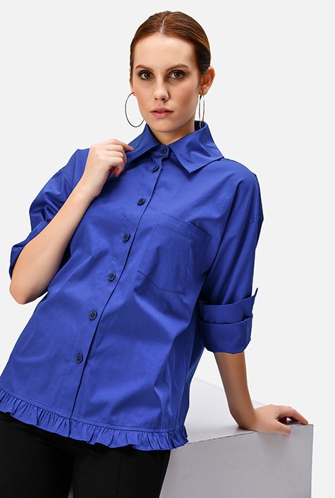 Ruffle frill cotton sateen shirt