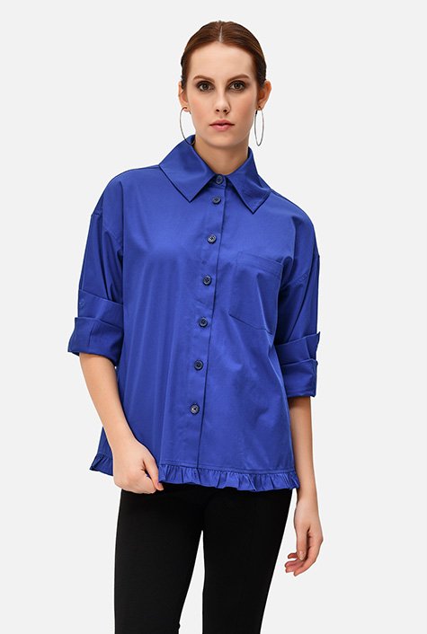 Ruffle frill cotton sateen shirt