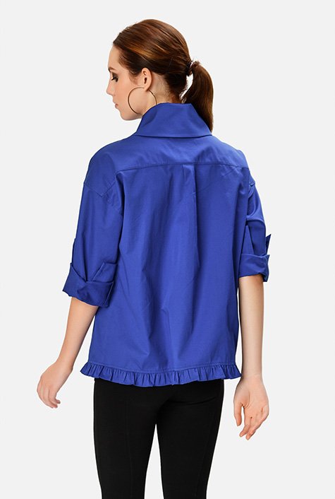 Ruffle frill cotton sateen shirt