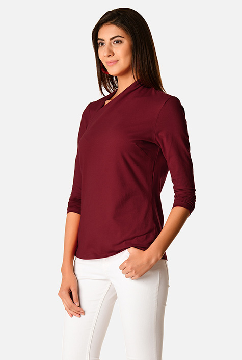 トップス Asymmetric Cotton-blend Jersey Top Shop Cotton jersey asymmetric neck top | eShakti
