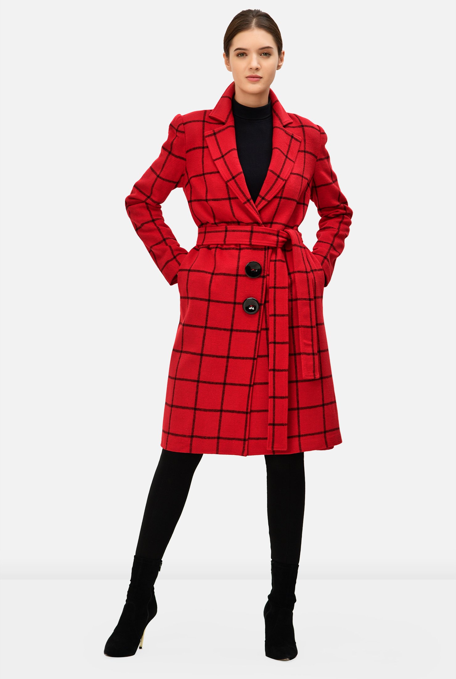 wool blend plaid coat