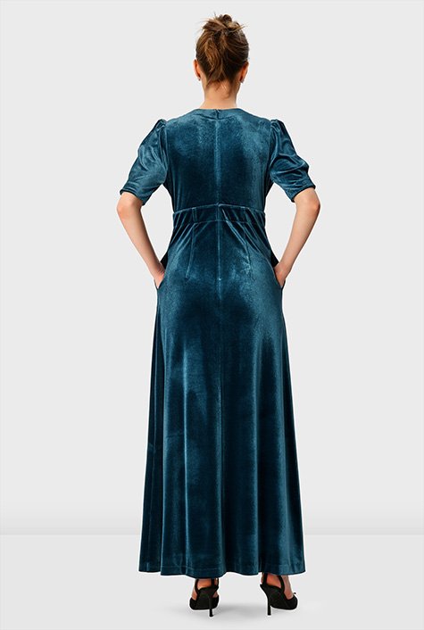 Shop Stretch velvet empire maxi dress | eShakti