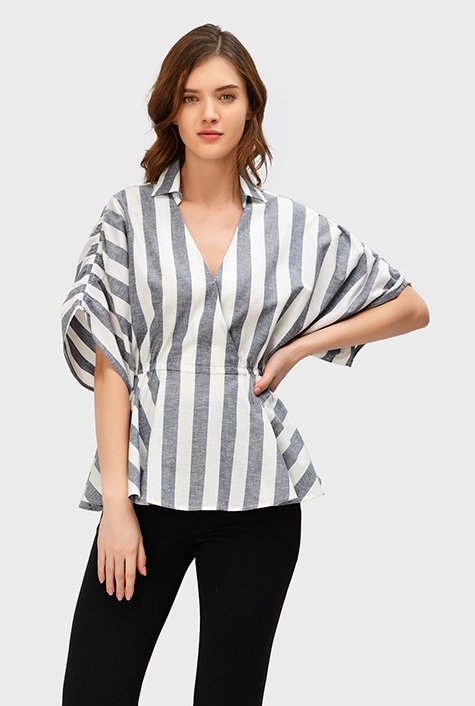 Shop Stripe cotton surplice peplum top | eShakti