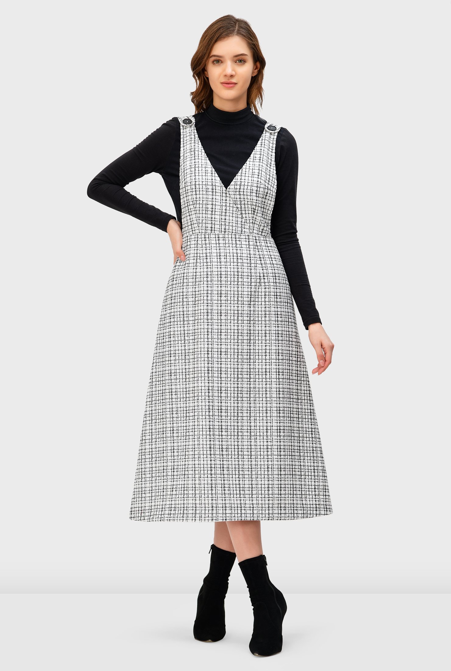 Zara Pinafore Overall Skirt black-white weave pattern casual look Fashion Skirts Pinafore Overall Skirts 
