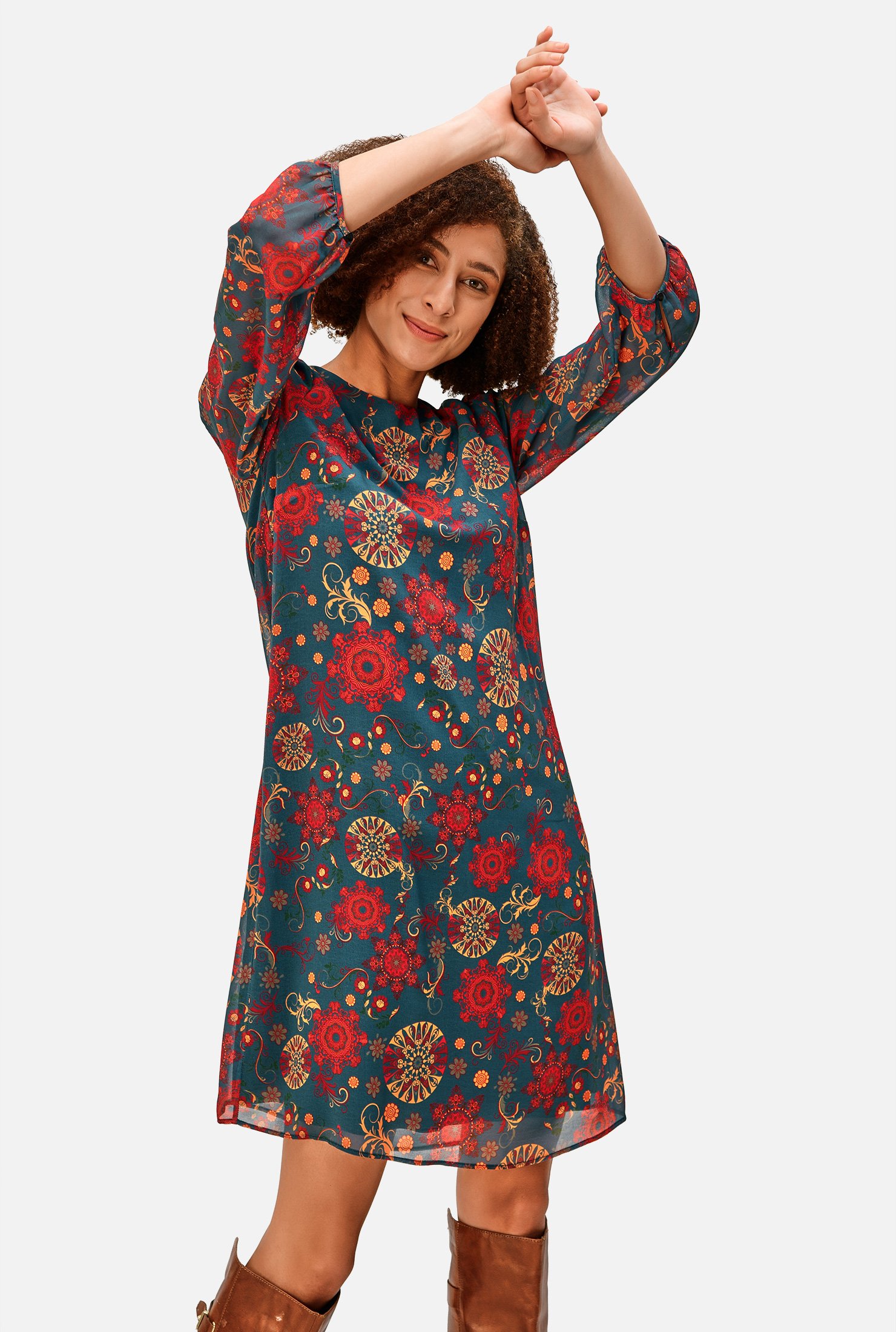 Shop Floral paisley print georgette shift dress | eShakti