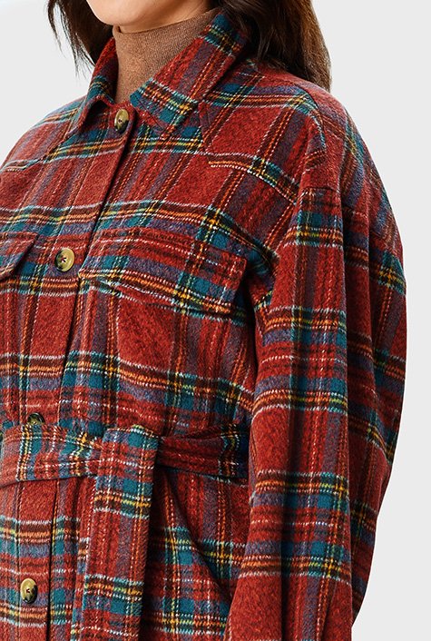 Shop Wool blend plaid shirt jacket | eShakti