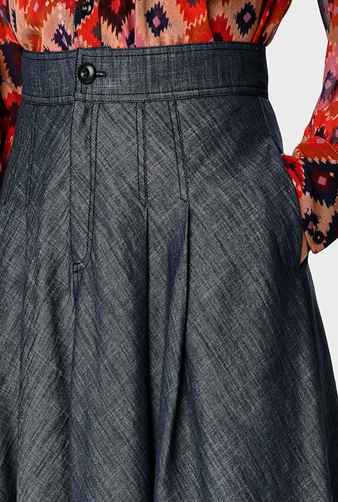 Shop Cotton chambray full flare skirt | eShakti