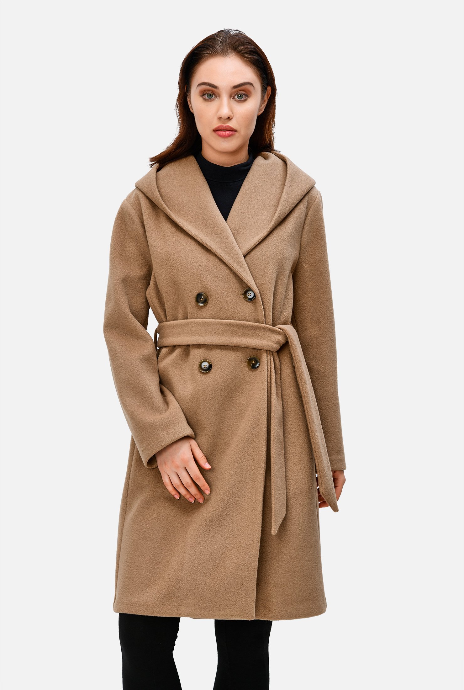 Soft melton look hooded coat