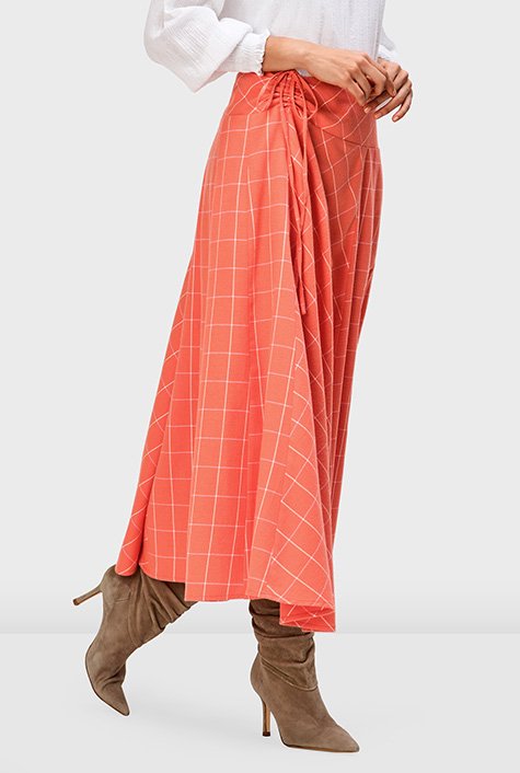 Shop Side tie cotton twill check skirt | eShakti