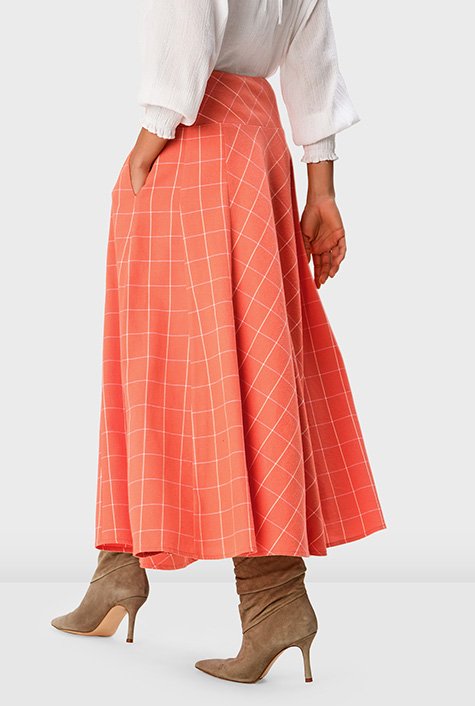 Shop Side tie cotton twill check skirt | eShakti