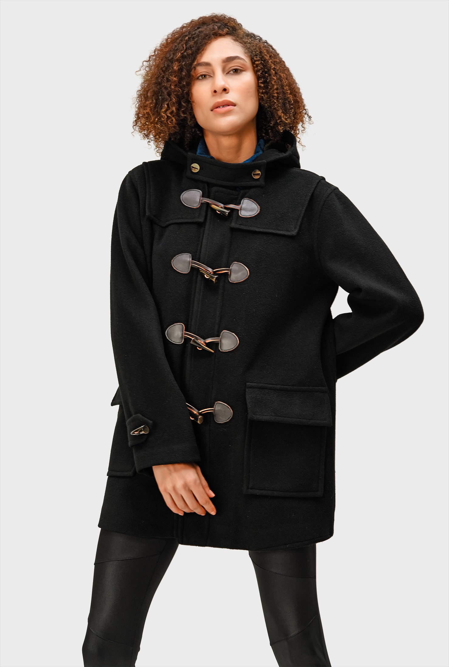 Shop Toggle button melton look hooded duffle coat | eShakti