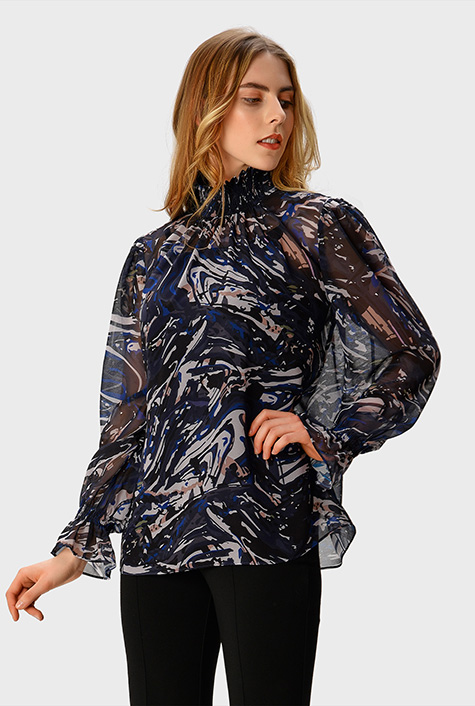 トップス Marble Print Sheer Jersey Crew Neck Top Marble Print Sheer Jersey Crew Neck Top トップス Marble Print