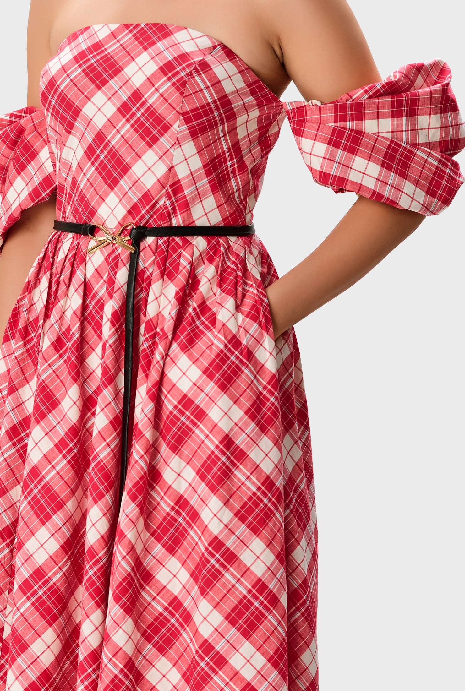 off shoulder checkered dress