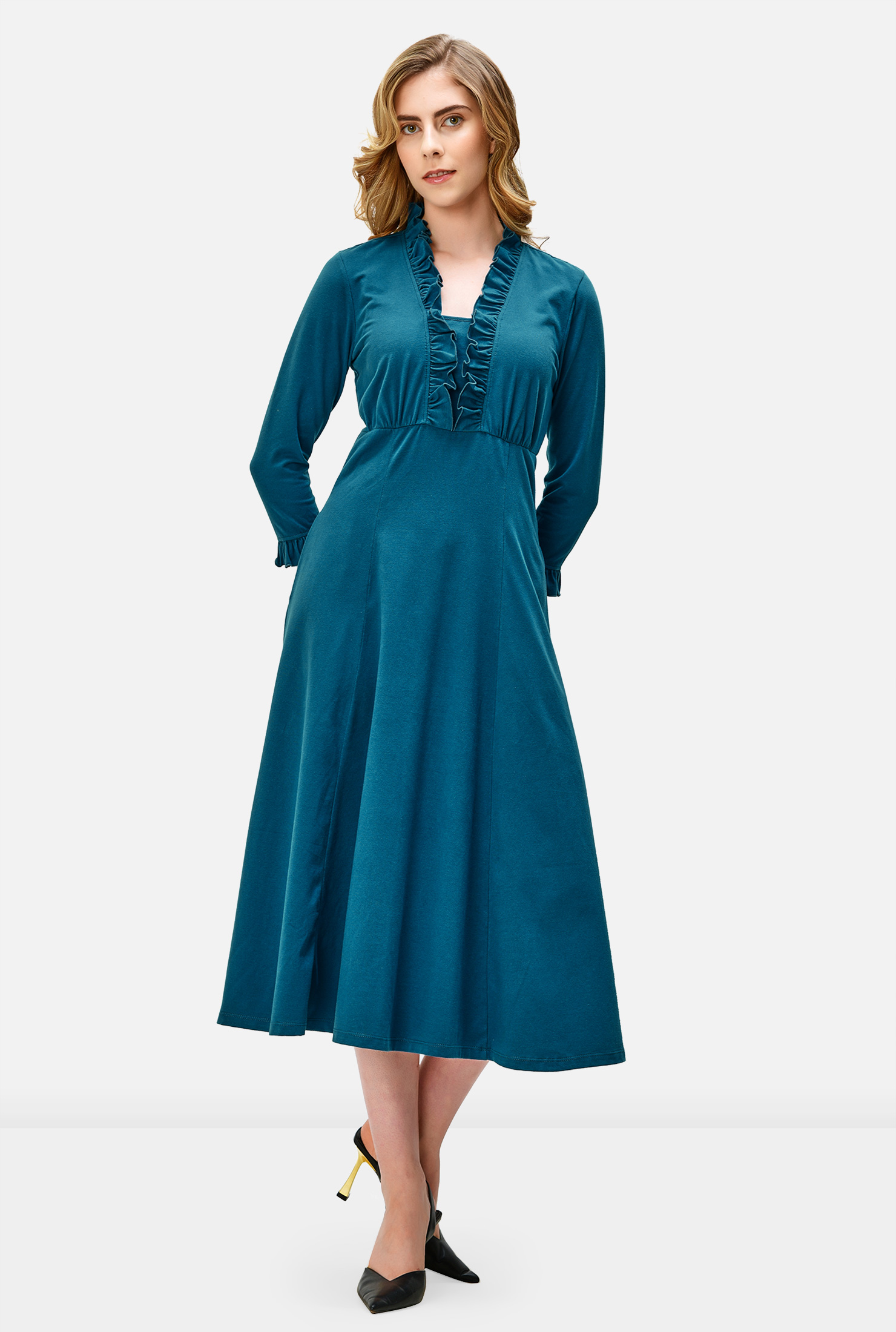 Shop Ruffle cotton jersey empire dress eShakti