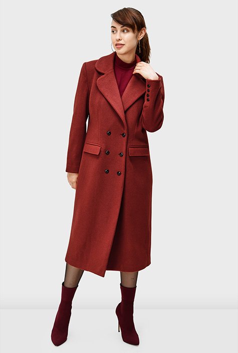 Melton-like with rich woolly texture lends a vintage-chic attitude to our cozy coat done in a double-breasted silhouette with front pockets and back vent.
