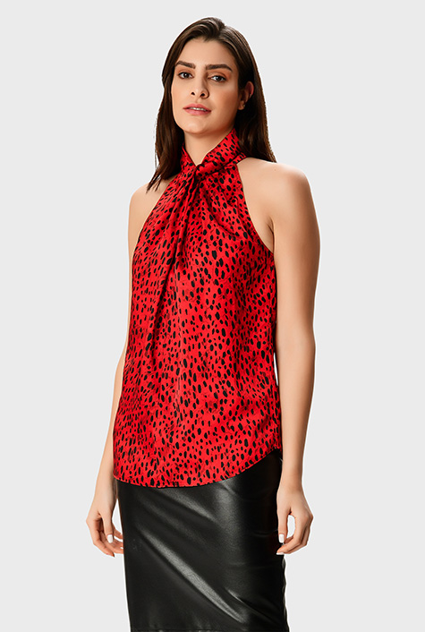 Shop Animal print satin twist front halter top | eShakti