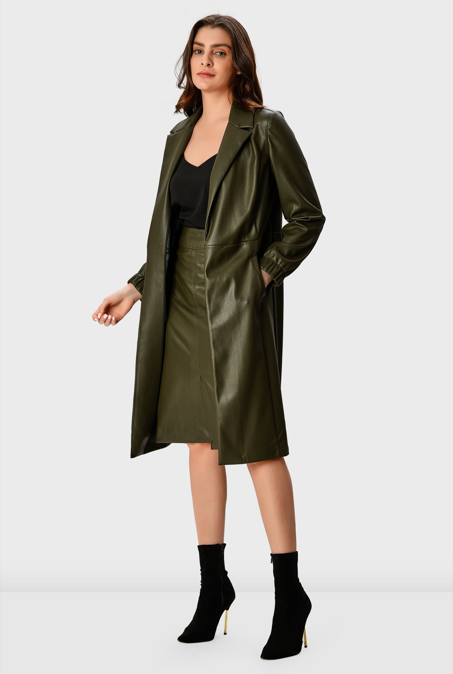 faux leather wrap coat