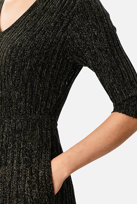 Shop Metallic shine rib knit sweater dress | eShakti