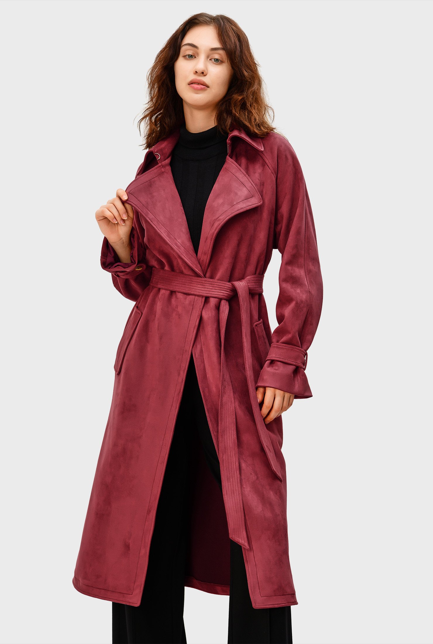 suede wrap coat