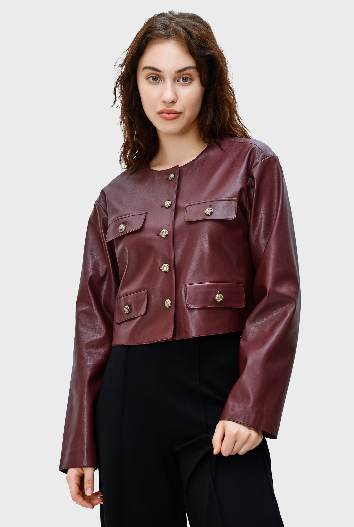 Shop Faux-leather crop jacket | eShakti