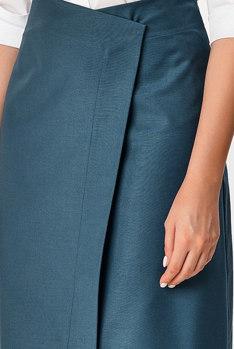 Shop Light twill suiting faux wrap skirt | eShakti