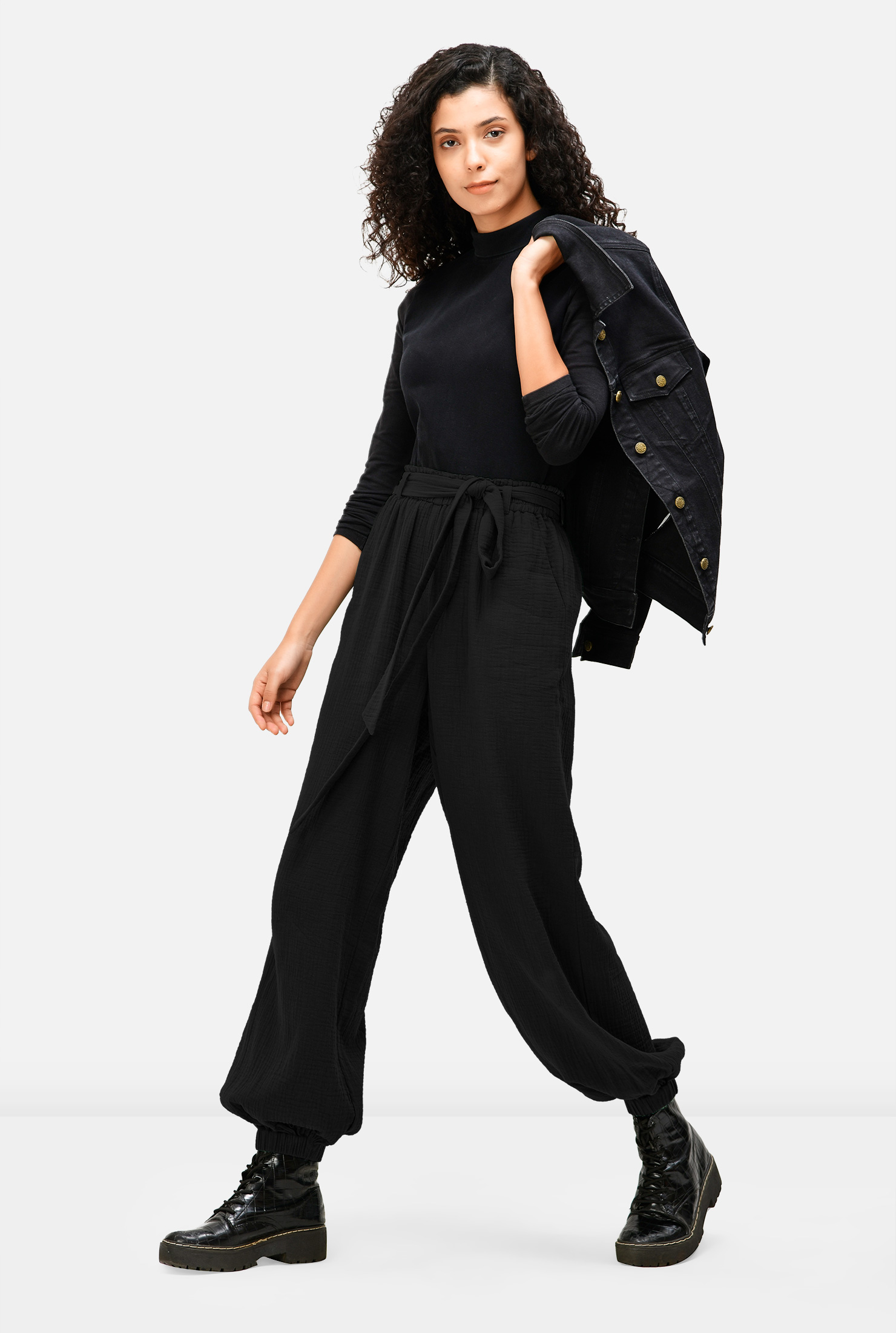 Shop Double gauze cotton jogger pants eShakti