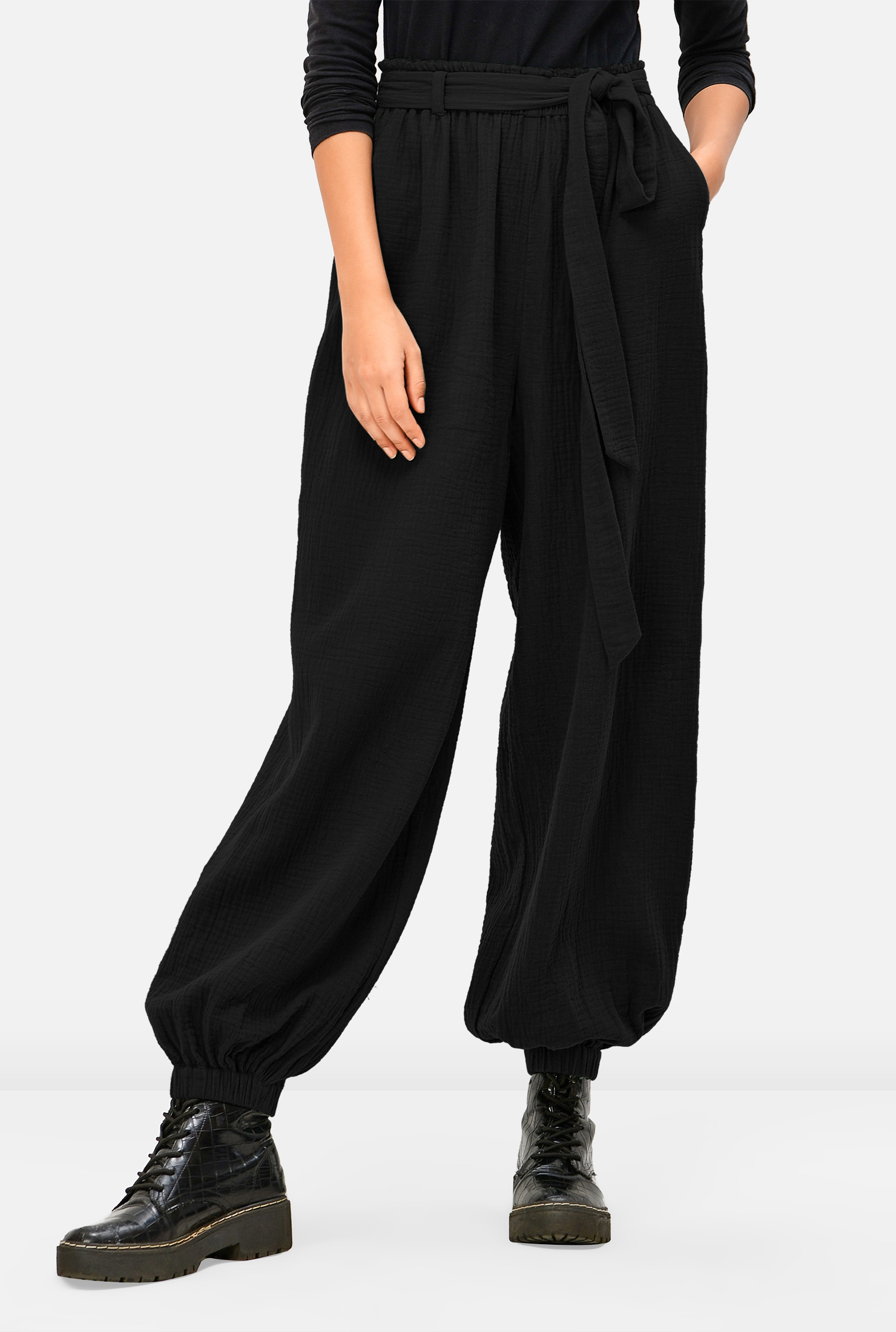 Shop Double gauze cotton jogger pants eShakti