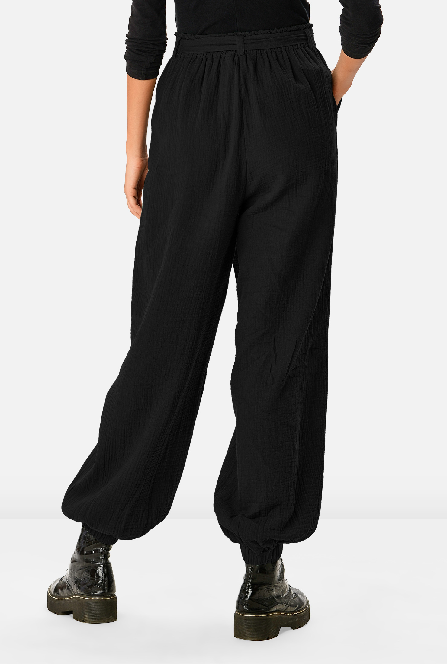 Shop Double gauze cotton jogger pants eShakti